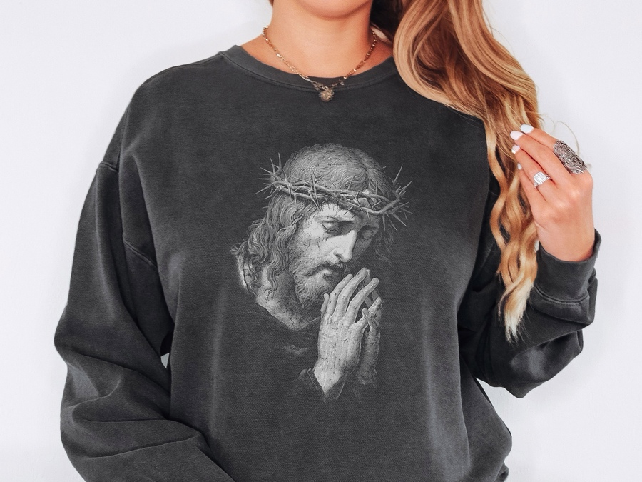 Jesus Praying Sweatshirt, Christian Faith Crewneck, Vintage Religious Pullover, Jesus Lover Gift, Christian Apparel