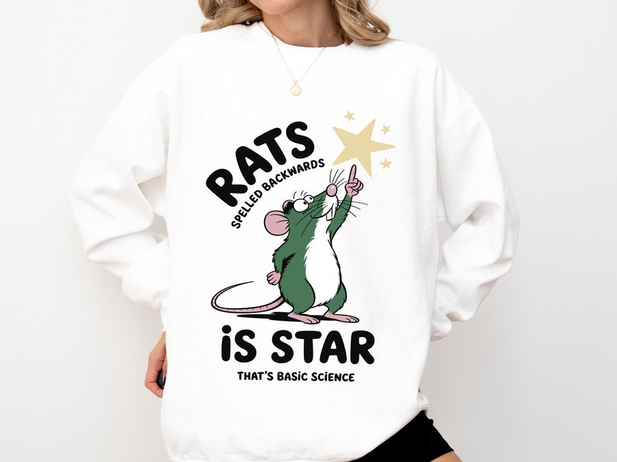 Funny Rat Sweatshirt, Rats Spelled Backwards Is Star Crewneck, Cute Rat Lover Sweatshirt, Pet Rat Gift, Funny Animal Apparel