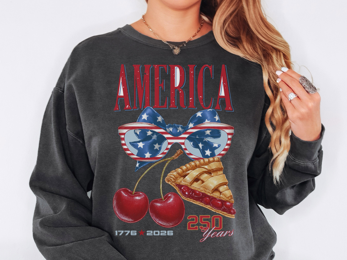 America 250th Anniversary Comfort Colors Sweatshirt, Patriotic Cherry Pie Crewneck, USA 1776 to 2026 Sweatshirt, Fourth of July Pullover