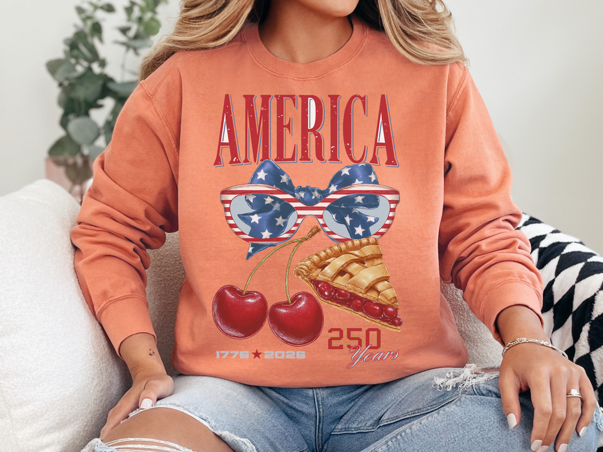 America 250th Anniversary Comfort Colors Sweatshirt, Patriotic Cherry Pie Crewneck, USA 1776 to 2026 Sweatshirt, Fourth of July Pullover
