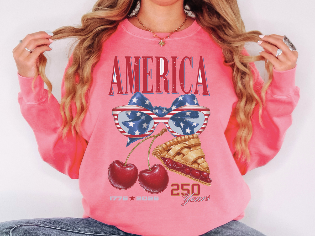 America 250th Anniversary Comfort Colors Sweatshirt, Patriotic Cherry Pie Crewneck, USA 1776 to 2026 Sweatshirt, Fourth of July Pullover