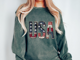 Patriotic USA Patchwork Comfort Sweatshirt, Vintage American Flag Crewneck, Americana Sweatshirt, Fourth of July Gift