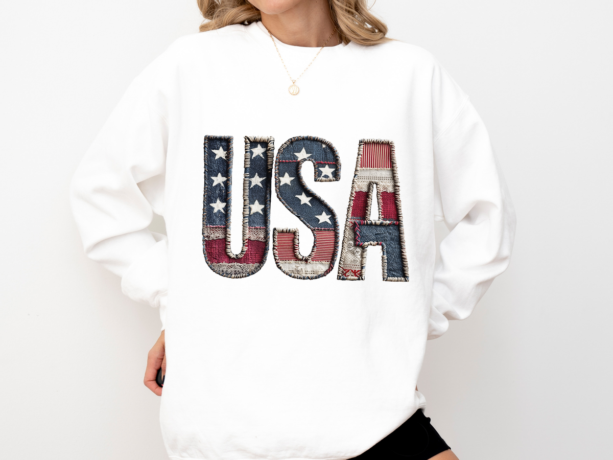 Patriotic USA Patchwork Comfort Sweatshirt, Vintage American Flag Crewneck, Americana Sweatshirt, Fourth of July Gift