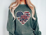 Patriotic Floral Heart Comfort Sweatshirt, American Flag Heart Crewneck, Fourth of July Sweatshirt, USA Gift for Women