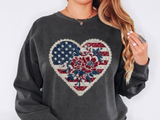 Patriotic Floral Heart Comfort Sweatshirt, American Flag Heart Crewneck, Fourth of July Sweatshirt, USA Gift for Women
