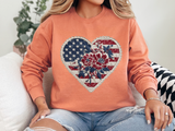 Patriotic Floral Heart Comfort Sweatshirt, American Flag Heart Crewneck, Fourth of July Sweatshirt, USA Gift for Women