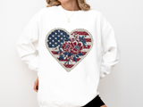 Patriotic Floral Heart Comfort Sweatshirt, American Flag Heart Crewneck, Fourth of July Sweatshirt, USA Gift for Women