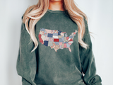 Patchwork USA Map Comfort Sweatshirt, Quilted America Crewneck Sweatshirt, Patriotic Americana Gift, Fourth of July Comfort Sweatshirt