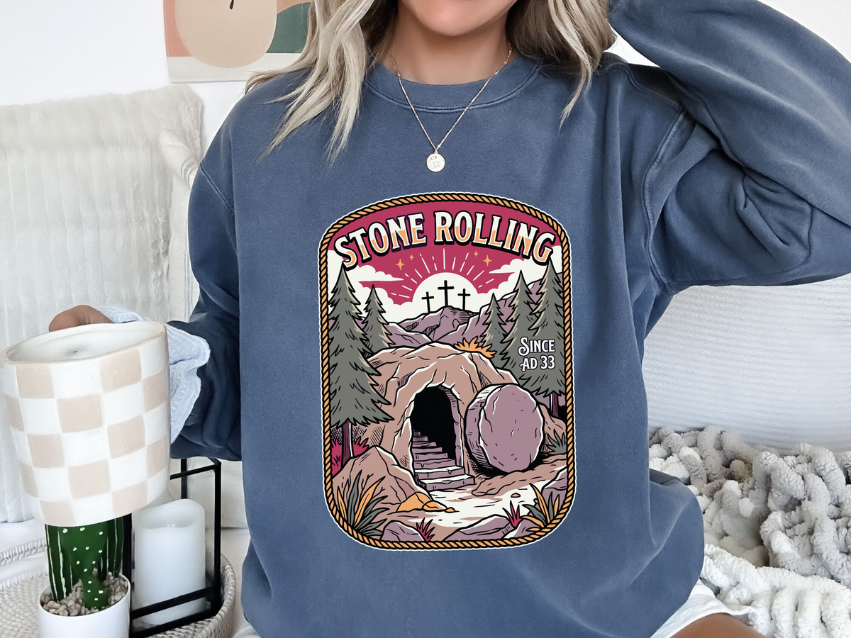 Stone Rolling Since AD 33 Comfort Colors Sweatshirt, Christian Easter Crewneck Sweatshirt, Faith Based Resurrection Gift for Believers