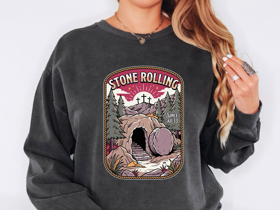 Stone Rolling Since AD 33 Comfort Colors Sweatshirt, Christian Easter Crewneck Sweatshirt, Faith Based Resurrection Gift for Believers