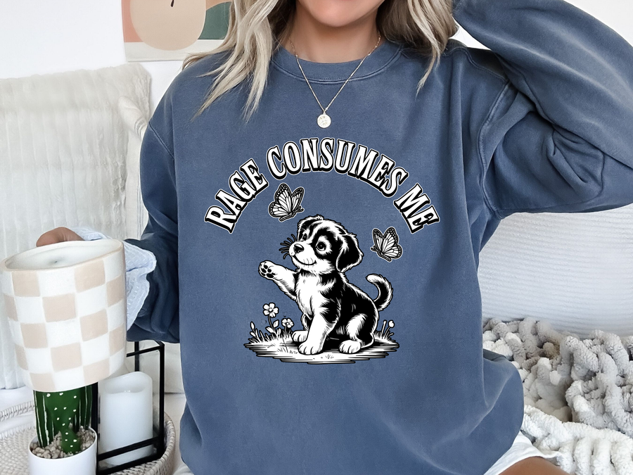 Funny Dog Lover Comfort Sweatshirt, Rage Consumes Me Puppy Crewneck Sweatshirt, Sarcastic Dog Owner Gift Comfort Sweatshirt