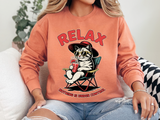 Funny Cat Lover Comfort Sweatshirt, Relax Nothing Is Under Control Crewneck, Sarcastic Cat Mom Comfort Sweatshirt Gift