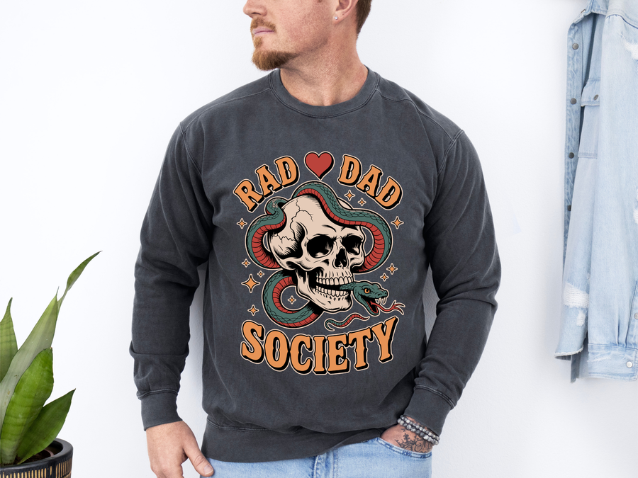Rad Dad Society Comfort Sweatshirt, Skull Snake Dad Crewneck Sweatshirt, Alternative Father's Day Gift for Cool Dads