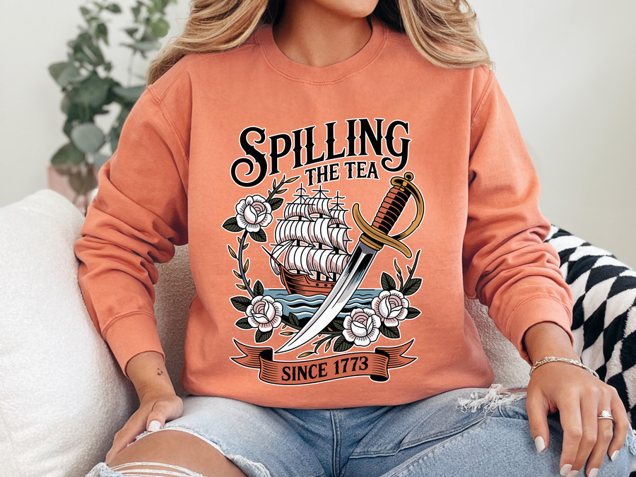 Spilling The Tea Since 1773 Comfort Colors Sweatshirt, Funny Boston Tea Party Crewneck, American History Humor