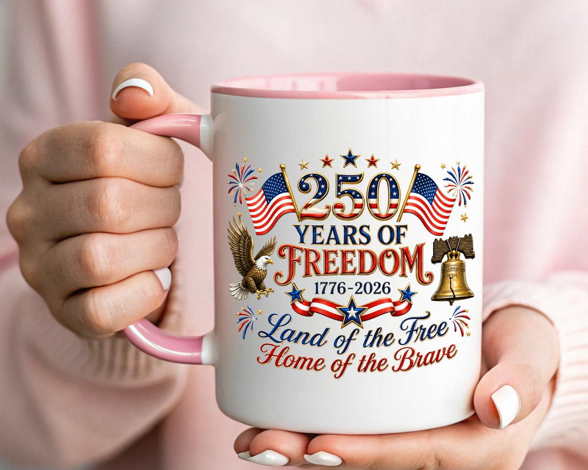 250 Years of Freedom Mug, America 250th Anniversary Coffee Mug, Patriotic Eagle Liberty Bell Cup, USA Semiquincentennial Gift