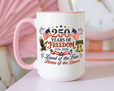 250 Years of Freedom Mug, America 250th Anniversary Coffee Mug, Patriotic Eagle Liberty Bell Cup, USA Semiquincentennial Gift