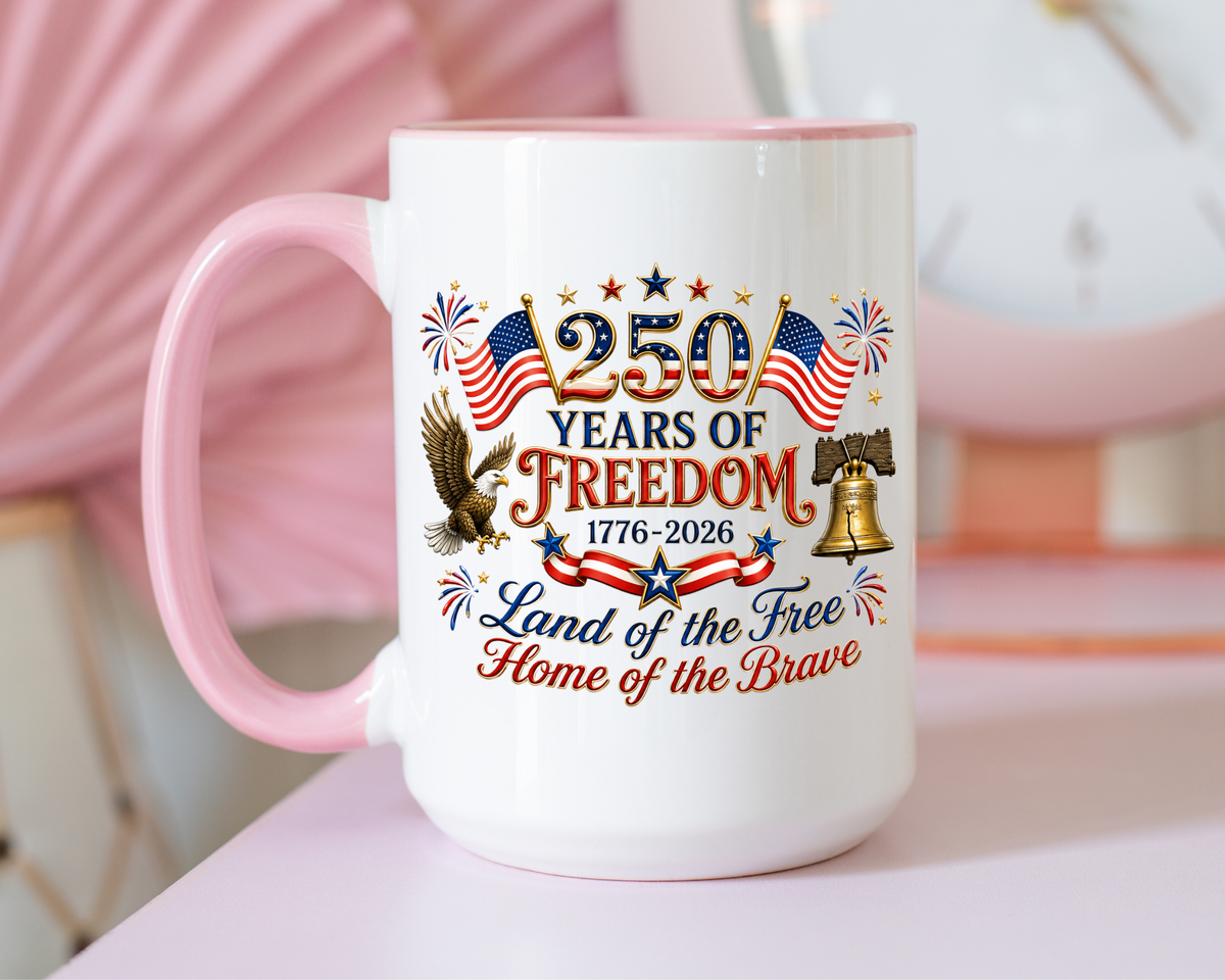250 Years of Freedom Mug, America 250th Anniversary Coffee Mug, Patriotic Eagle Liberty Bell Cup, USA Semiquincentennial Gift