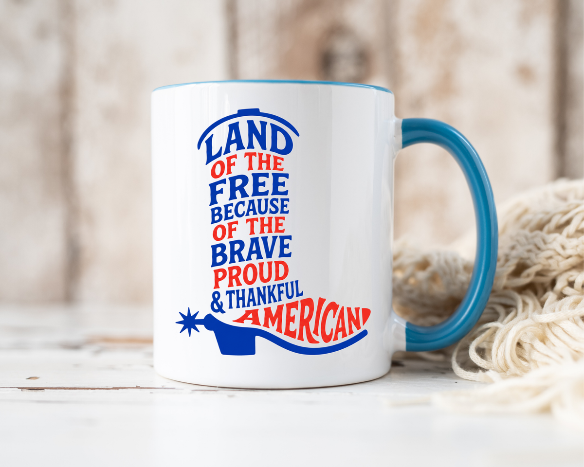 Land of the Free Because of the Brave Mug, Patriotic American Coffee Mug, Proud and Thankful USA Gift, Veteran Family Cup