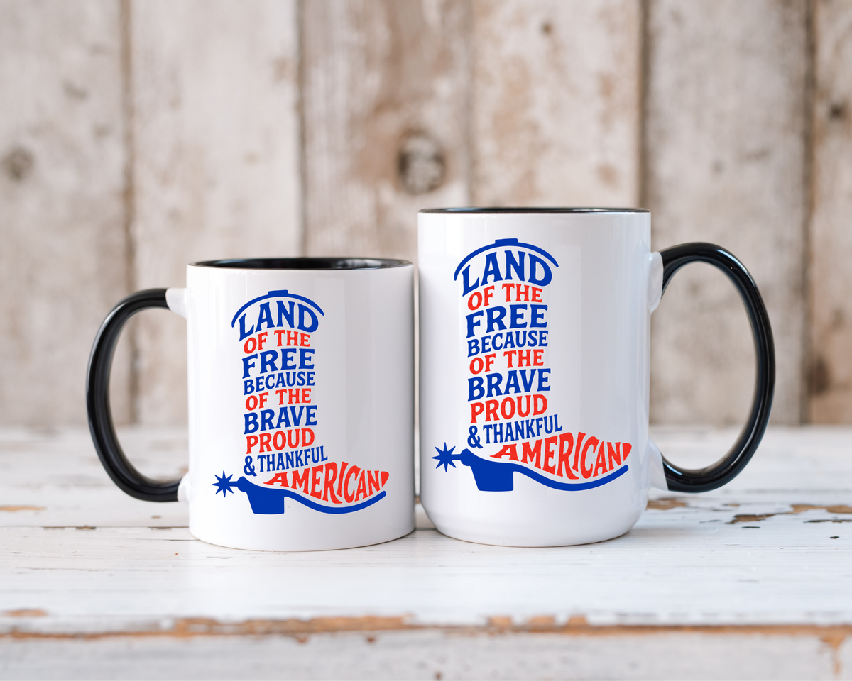 Land of the Free Because of the Brave Mug, Patriotic American Coffee Mug, Proud and Thankful USA Gift, Veteran Family Cup