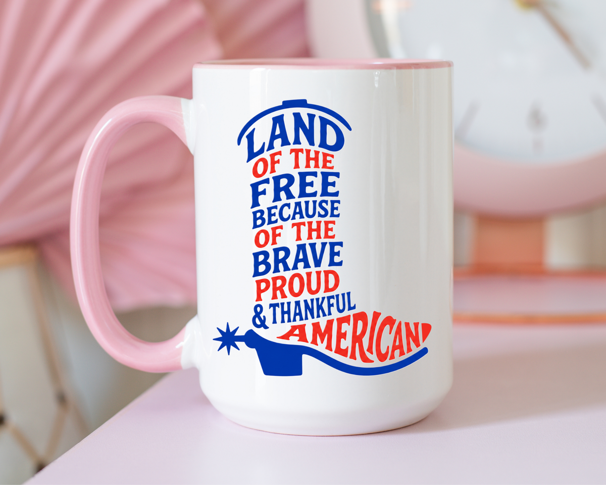 Land of the Free Because of the Brave Mug, Patriotic American Coffee Mug, Proud and Thankful USA Gift, Veteran Family Cup