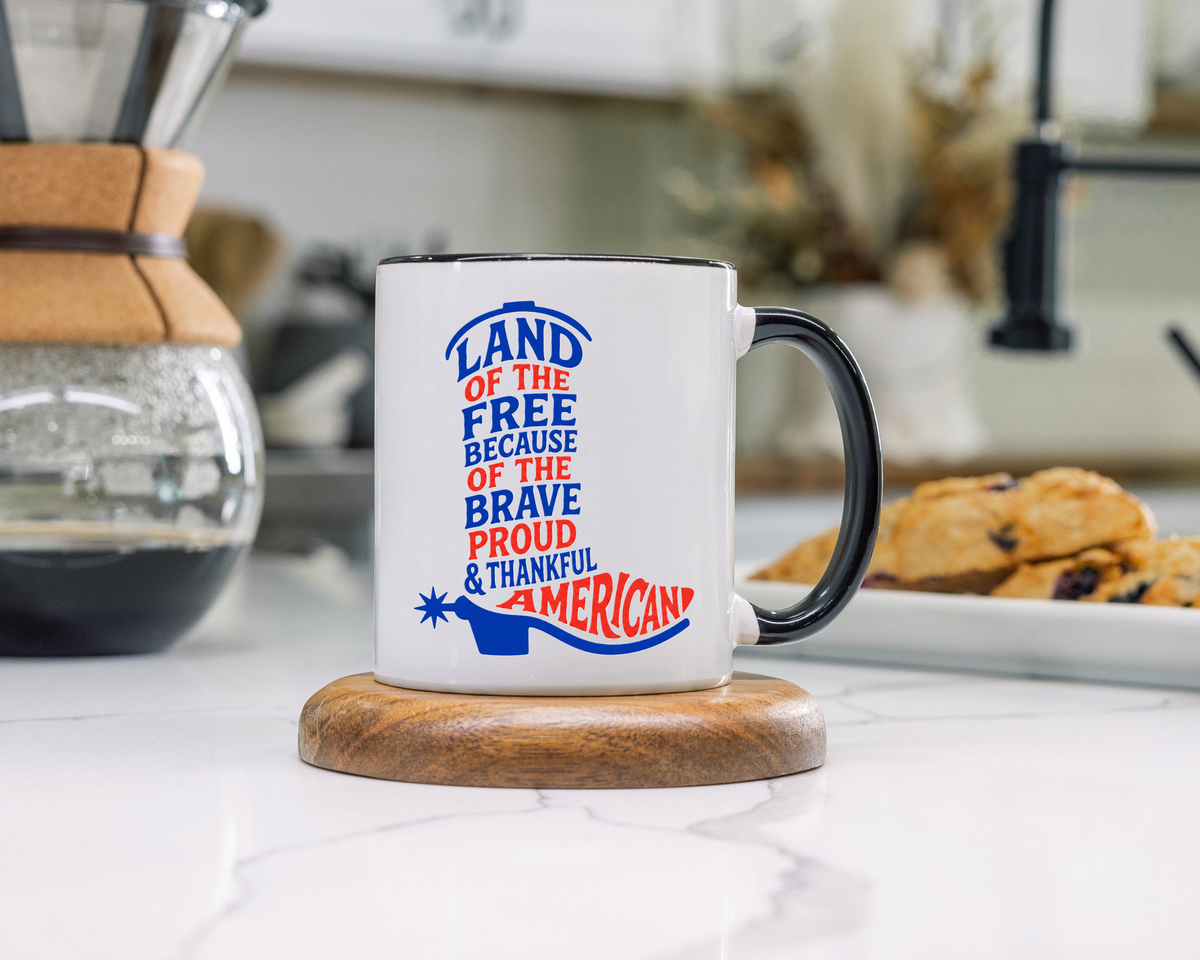 Land of the Free Because of the Brave Mug, Patriotic American Coffee Mug, Proud and Thankful USA Gift, Veteran Family Cup