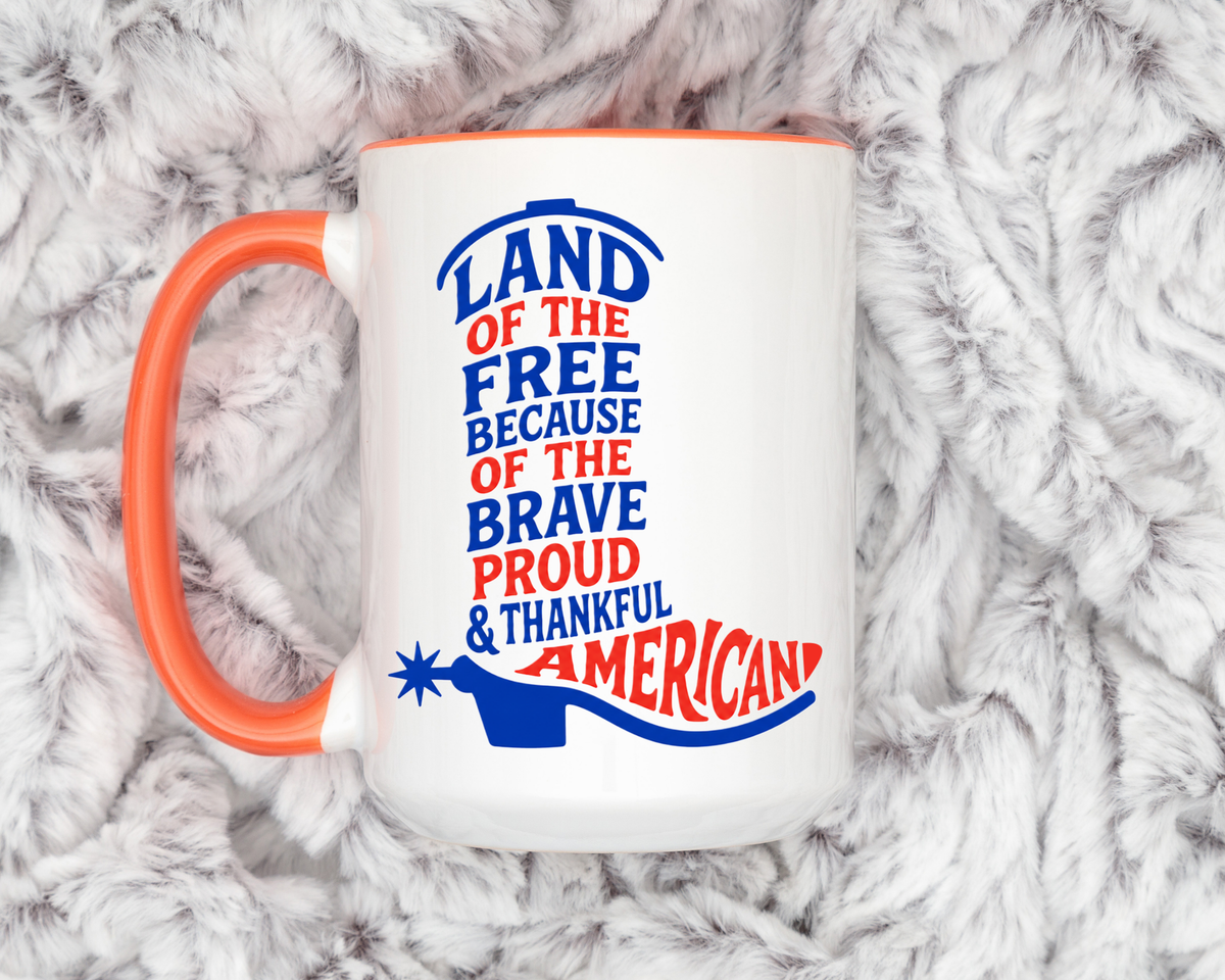 Land of the Free Because of the Brave Mug, Patriotic American Coffee Mug, Proud and Thankful USA Gift, Veteran Family Cup
