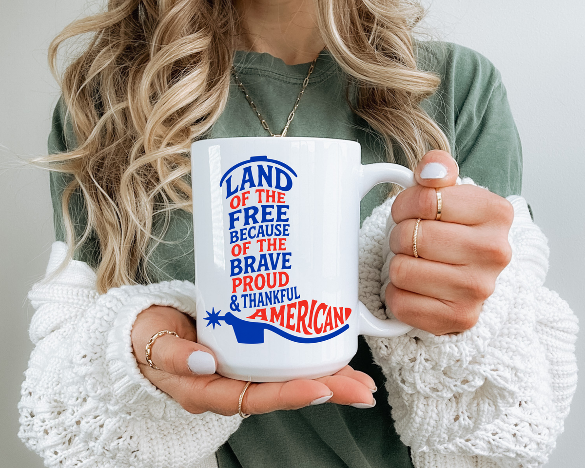 Land of the Free Because of the Brave Mug, Patriotic American Coffee Mug, Proud and Thankful USA Gift, Veteran Family Cup