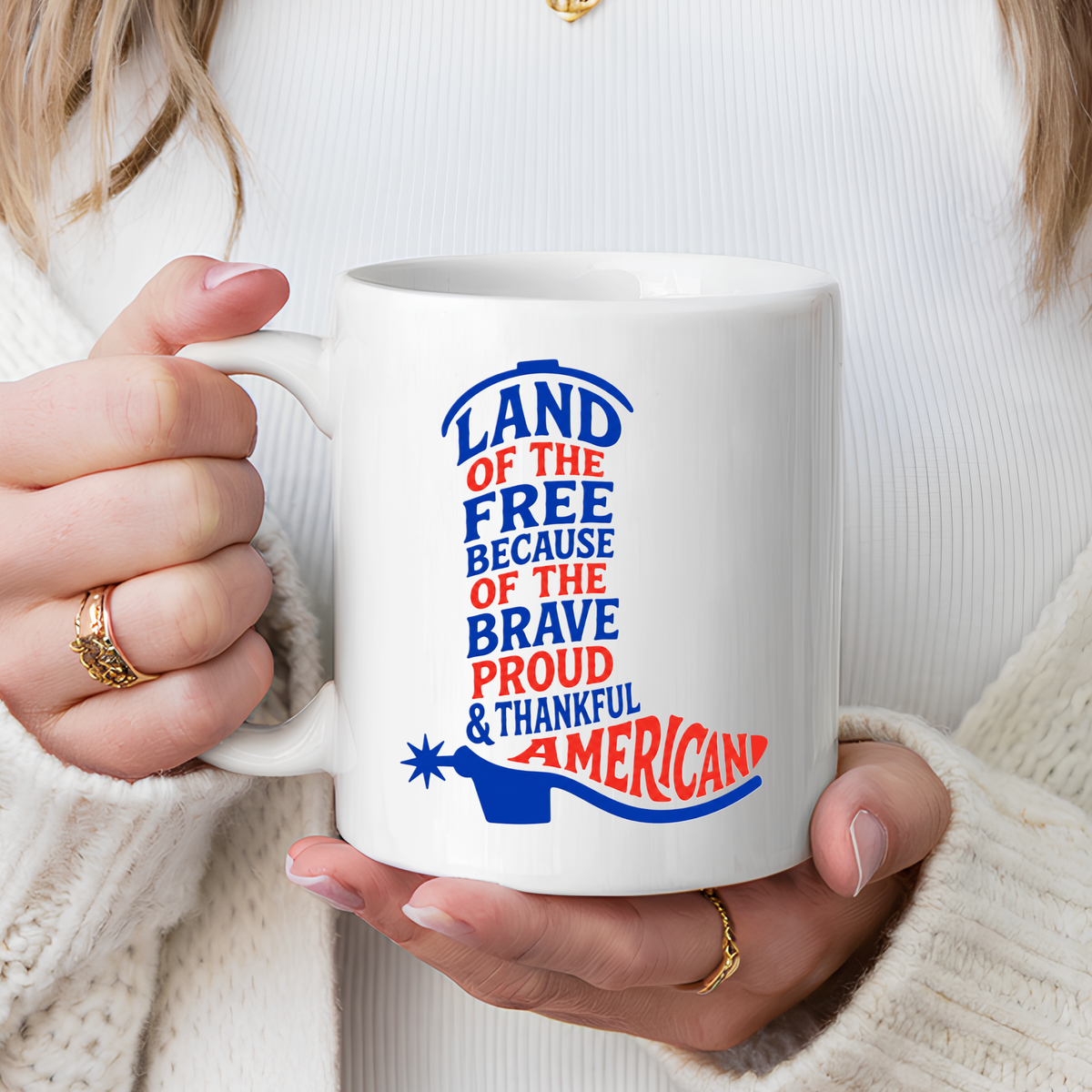Land of the Free Because of the Brave Mug, Patriotic American Coffee Mug, Proud and Thankful USA Gift, Veteran Family Cup
