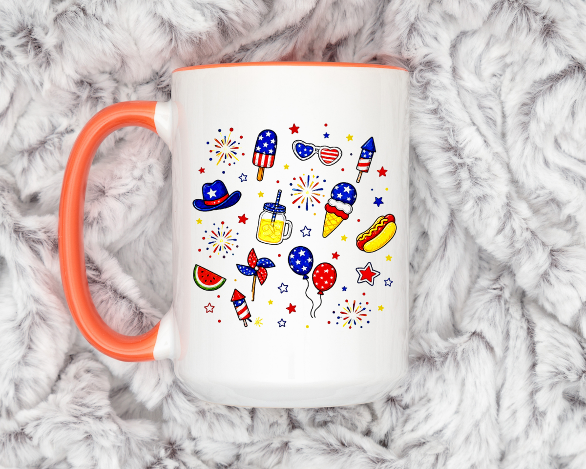 Patriotic Summer Celebration Mug, Fourth of July Coffee Mug, Americana Fireworks Cup, Red White Blue Holiday Gift