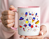 Patriotic Summer Celebration Mug, Fourth of July Coffee Mug, Americana Fireworks Cup, Red White Blue Holiday Gift