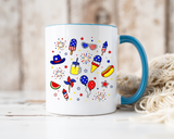 Patriotic Summer Celebration Mug, Fourth of July Coffee Mug, Americana Fireworks Cup, Red White Blue Holiday Gift