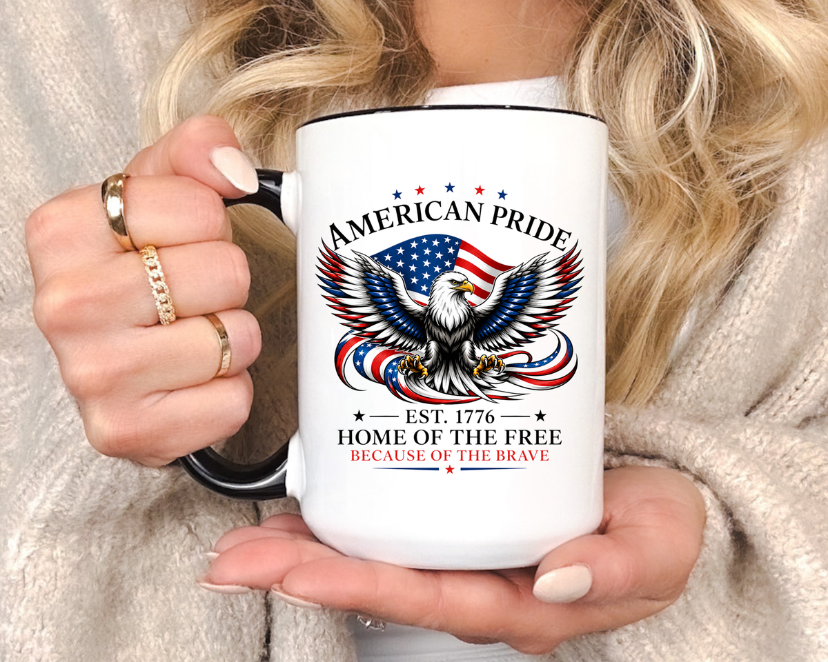 American Pride Eagle Mug, Patriotic Bald Eagle Coffee Mug, Home of the Free Because of the Brave Gift, USA Veteran Mug