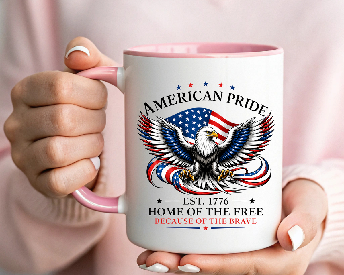 American Pride Eagle Mug, Patriotic Bald Eagle Coffee Mug, Home of the Free Because of the Brave Gift, USA Veteran Mug