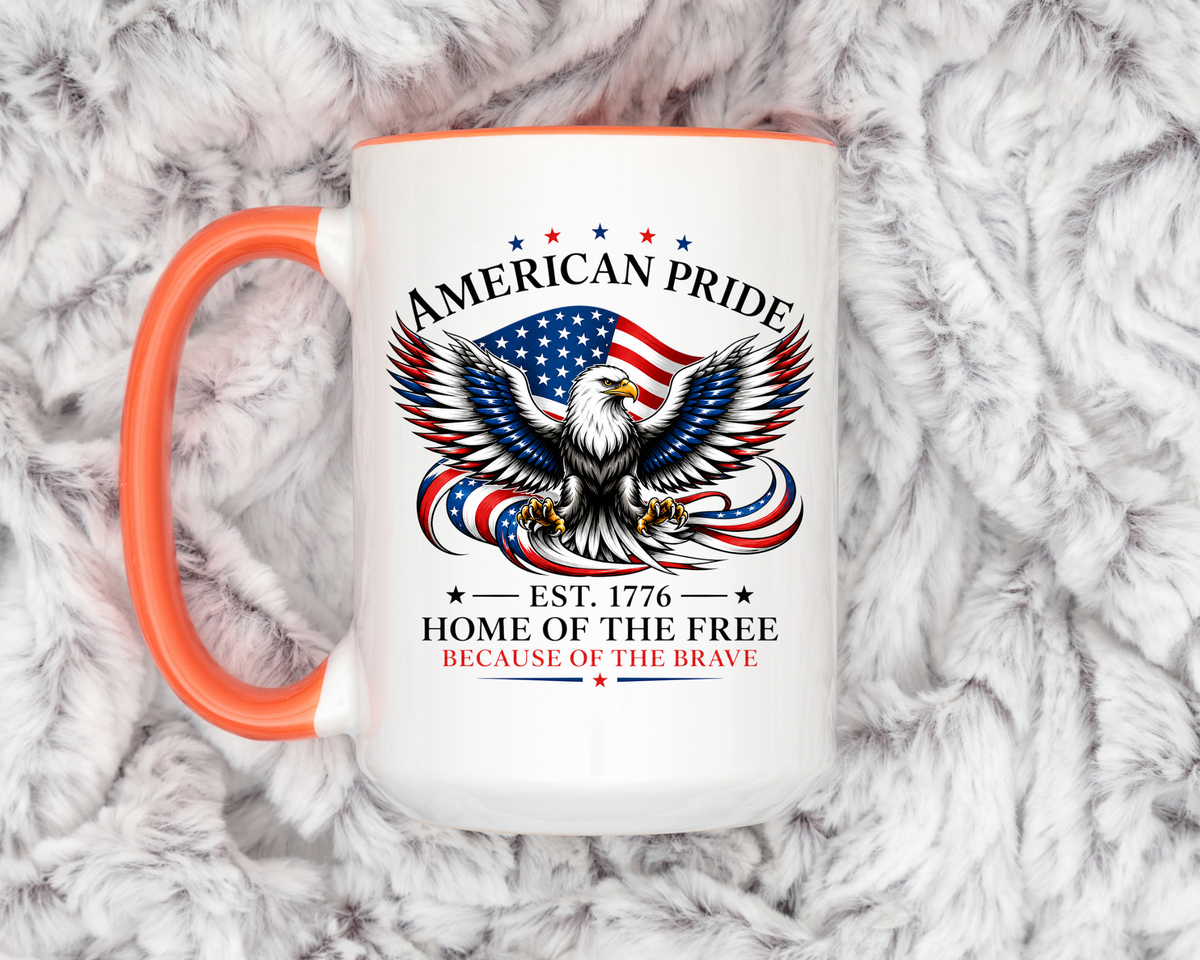 American Pride Eagle Mug, Patriotic Bald Eagle Coffee Mug, Home of the Free Because of the Brave Gift, USA Veteran Mug