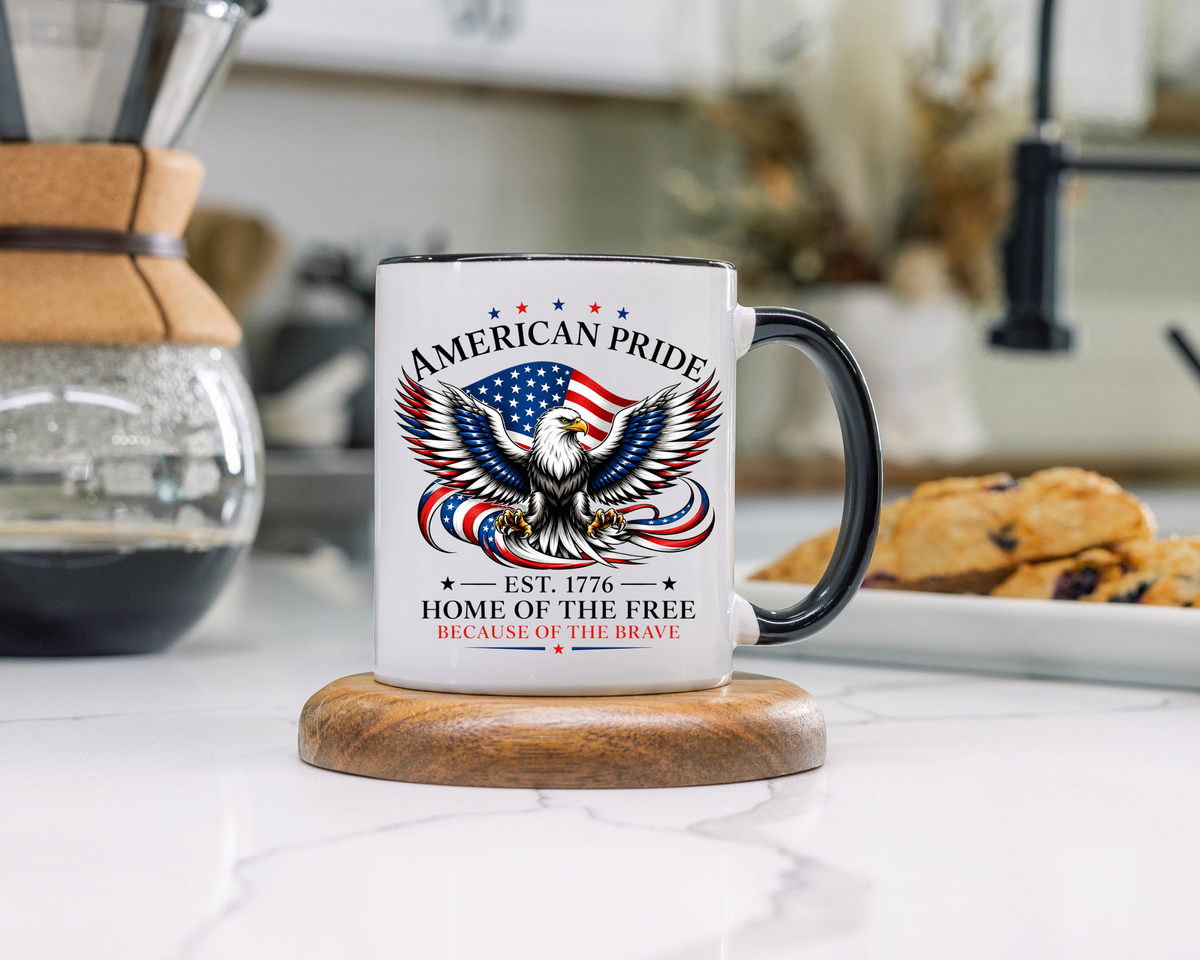 American Pride Eagle Mug, Patriotic Bald Eagle Coffee Mug, Home of the Free Because of the Brave Gift, USA Veteran Mug