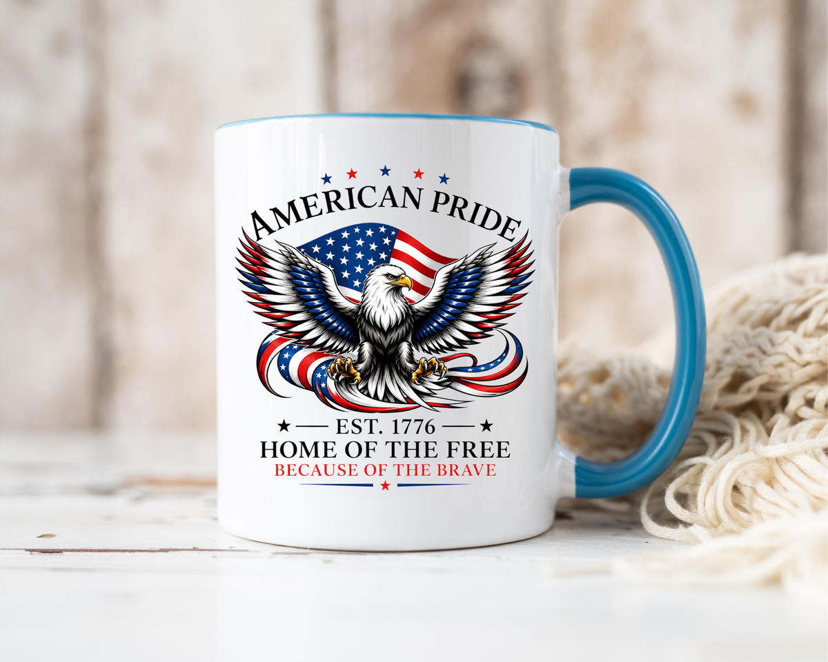 American Pride Eagle Mug, Patriotic Bald Eagle Coffee Mug, Home of the Free Because of the Brave Gift, USA Veteran Mug