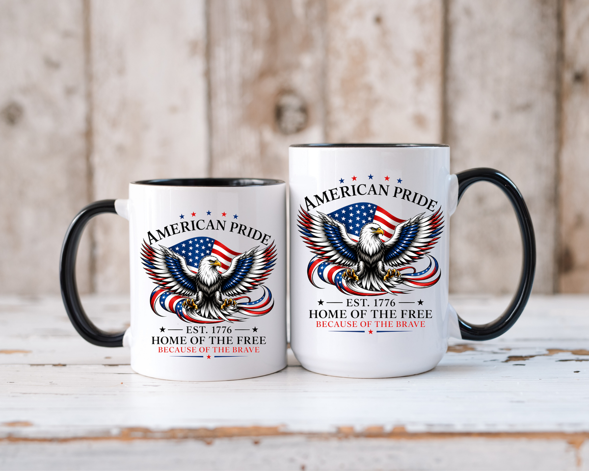 American Pride Eagle Mug, Patriotic Bald Eagle Coffee Mug, Home of the Free Because of the Brave Gift, USA Veteran Mug