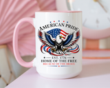American Pride Eagle Mug, Patriotic Bald Eagle Coffee Mug, Home of the Free Because of the Brave Gift, USA Veteran Mug