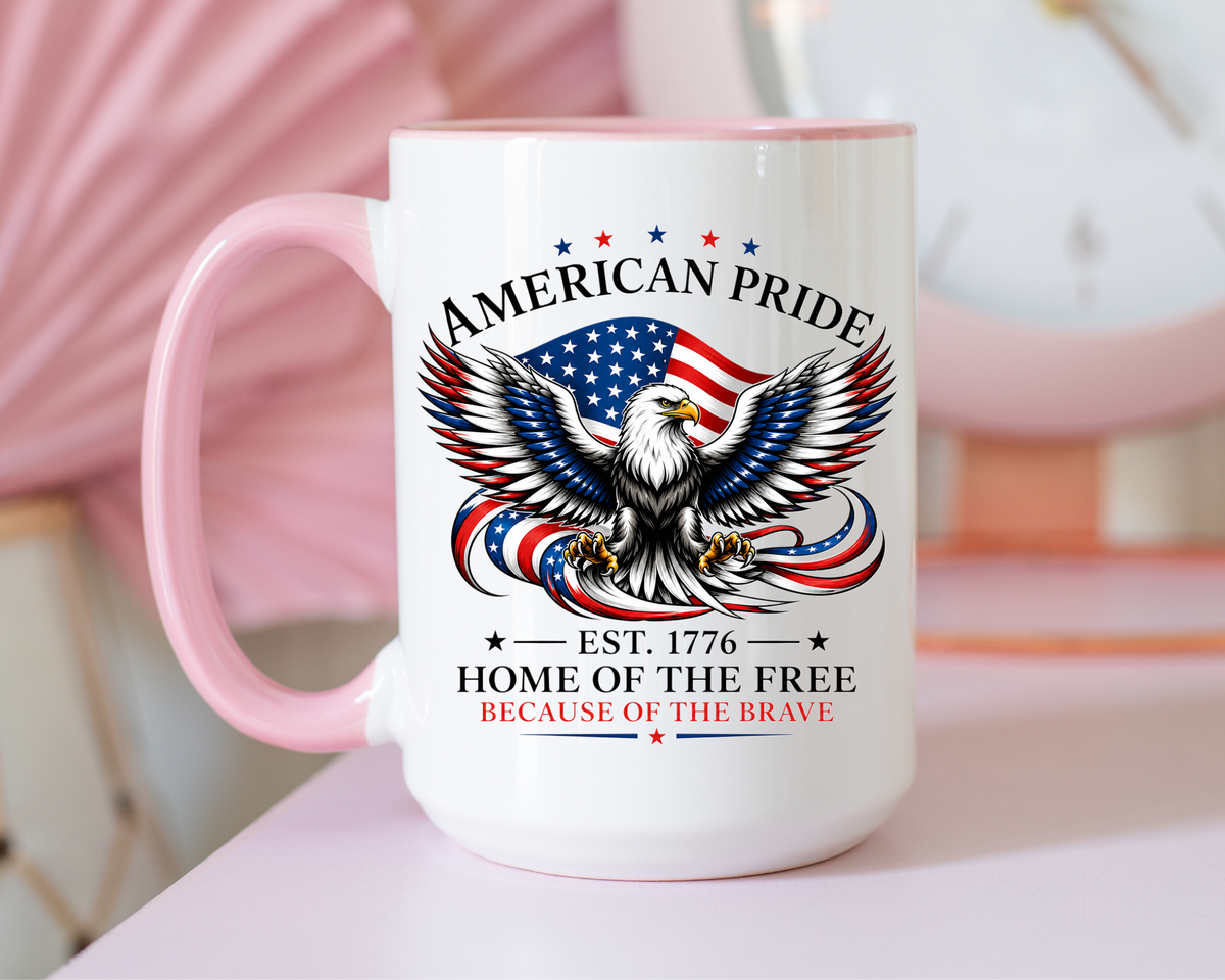 American Pride Eagle Mug, Patriotic Bald Eagle Coffee Mug, Home of the Free Because of the Brave Gift, USA Veteran Mug