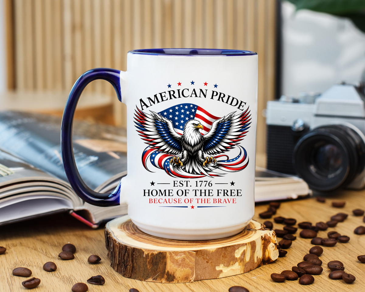 American Pride Eagle Mug, Patriotic Bald Eagle Coffee Mug, Home of the Free Because of the Brave Gift, USA Veteran Mug