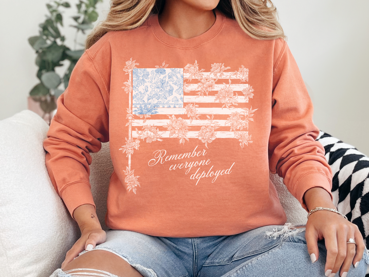 Military Deployment Comfort Colors Sweatshirt, Remember Everyone Deployed Crewneck, Patriotic Floral American Flag Sweatshirt, Support Our Troops Pullover
