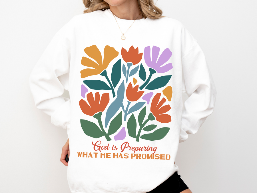 Christian Floral Comfort Colors Sweatshirt, Faith Based Crewneck for Women, God Is Preparing What He Has Promised Sweatshirt