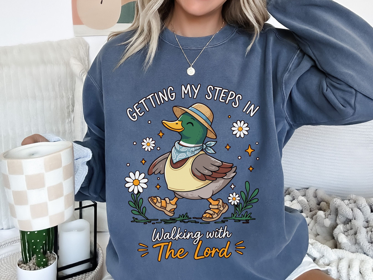 Christian Duck Comfort Colors Sweatshirt, Walking with the Lord Crewneck, Cute Faith Based Duck Sweatshirt, Inspirational Christian Gift