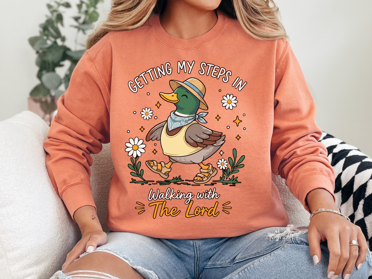 Christian Duck Comfort Colors Sweatshirt, Walking with the Lord Crewneck, Cute Faith Based Duck Sweatshirt, Inspirational Christian Gift