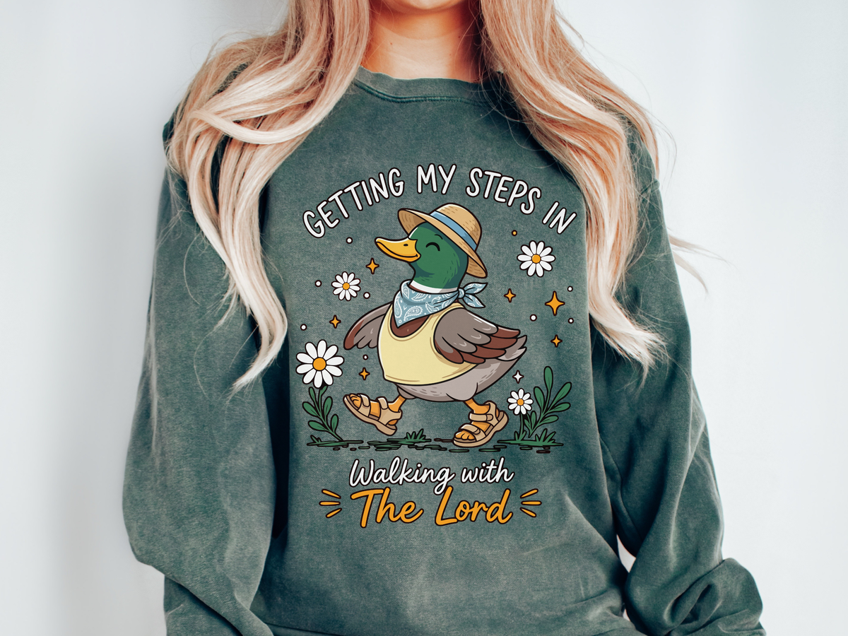 Christian Duck Comfort Colors Sweatshirt, Walking with the Lord Crewneck, Cute Faith Based Duck Sweatshirt, Inspirational Christian Gift