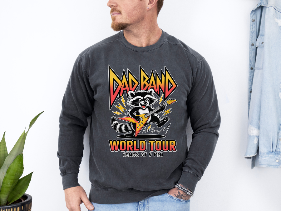 Funny Dad Band Comfort Colors Sweatshirt, Raccoon Rock Band Crewneck, World Tour Ends at 9 PM Sweatshirt, Father's Day Gift