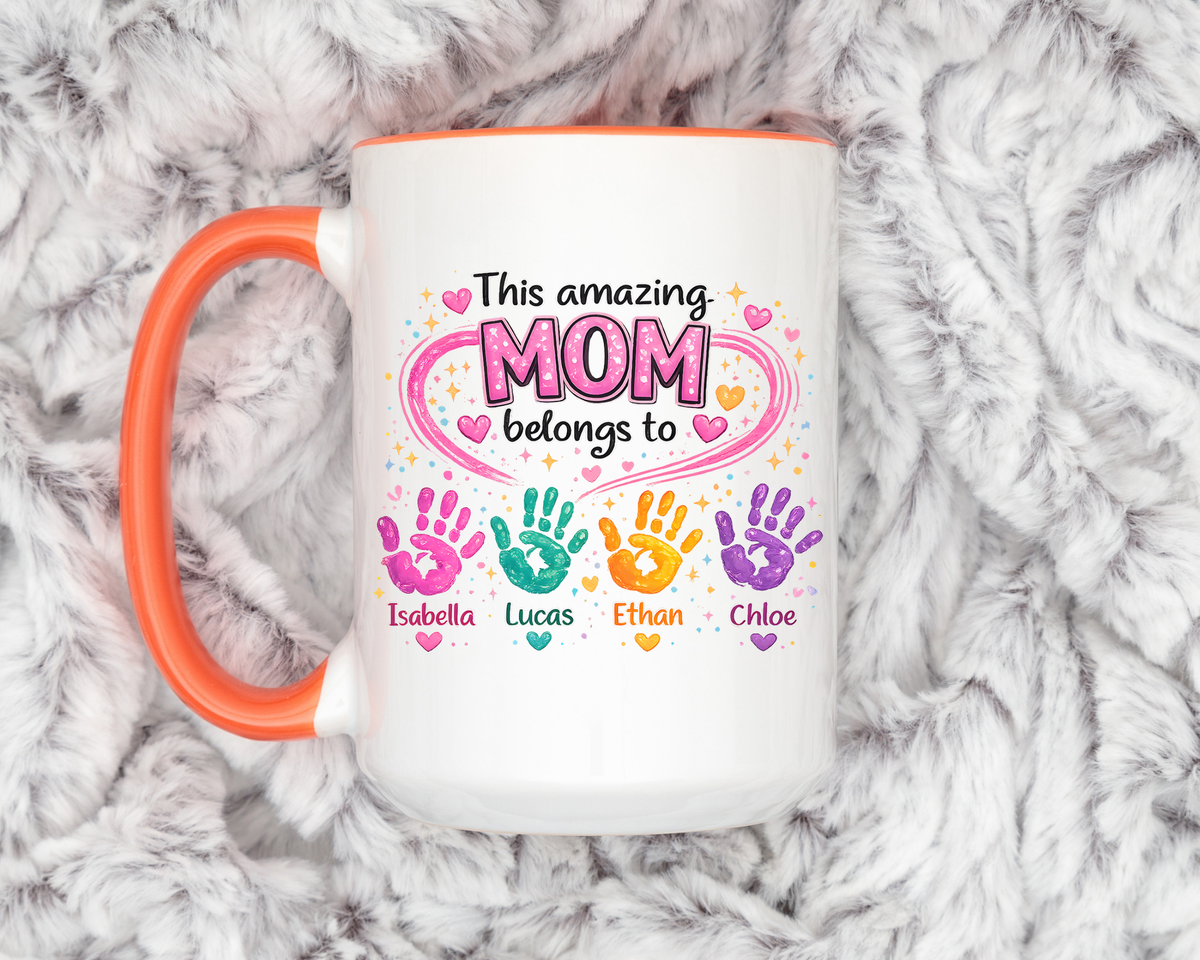 Personalized Mom Handprint Mug, Custom Mother's Day Coffee Mug, Gift from Kids for Mom, Grandma Mug with Children's Names