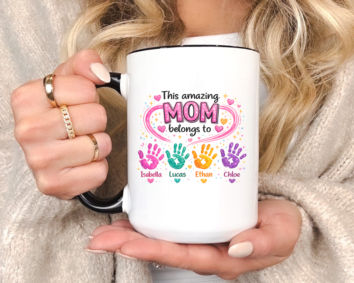 Personalized Mom Handprint Mug, Custom Mother's Day Coffee Mug, Gift from Kids for Mom, Grandma Mug with Children's Names