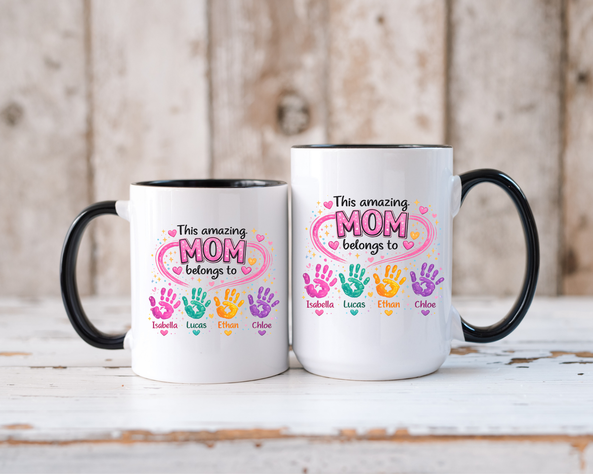 Personalized Mom Handprint Mug, Custom Mother's Day Coffee Mug, Gift from Kids for Mom, Grandma Mug with Children's Names