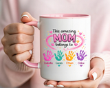 Personalized Mom Handprint Mug, Custom Mother's Day Coffee Mug, Gift from Kids for Mom, Grandma Mug with Children's Names